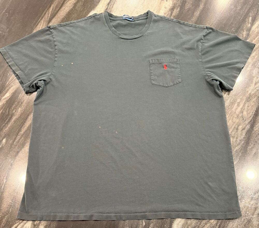 Polo Ralph Lauren Mens 2XB Black chest Pocket T Shirt Red Pony light distressing